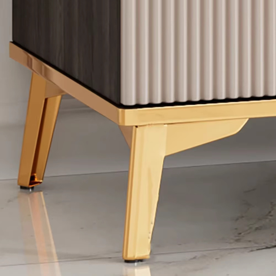 DELEVEN Aufbewahrungsschrank im skandinavischen Design mit Glastüren und Schubladen, Beige, Hochglanz - Bild 3