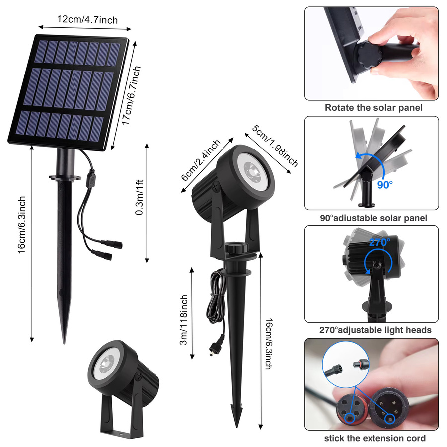 T-SUNRISE Solar LED Außenstrahler mit RGB-Funktion und IP65 Wasserdichtigkeit für den Garten - Bild 2