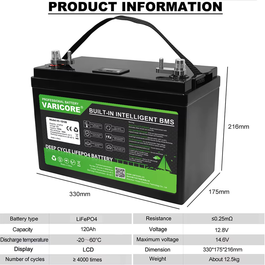 VariCore 12V 120Ah LiFePO4 Batteriepack in Schwarz für Marineanwendungen, Wohnmobile und Solarenergie - Bild 3