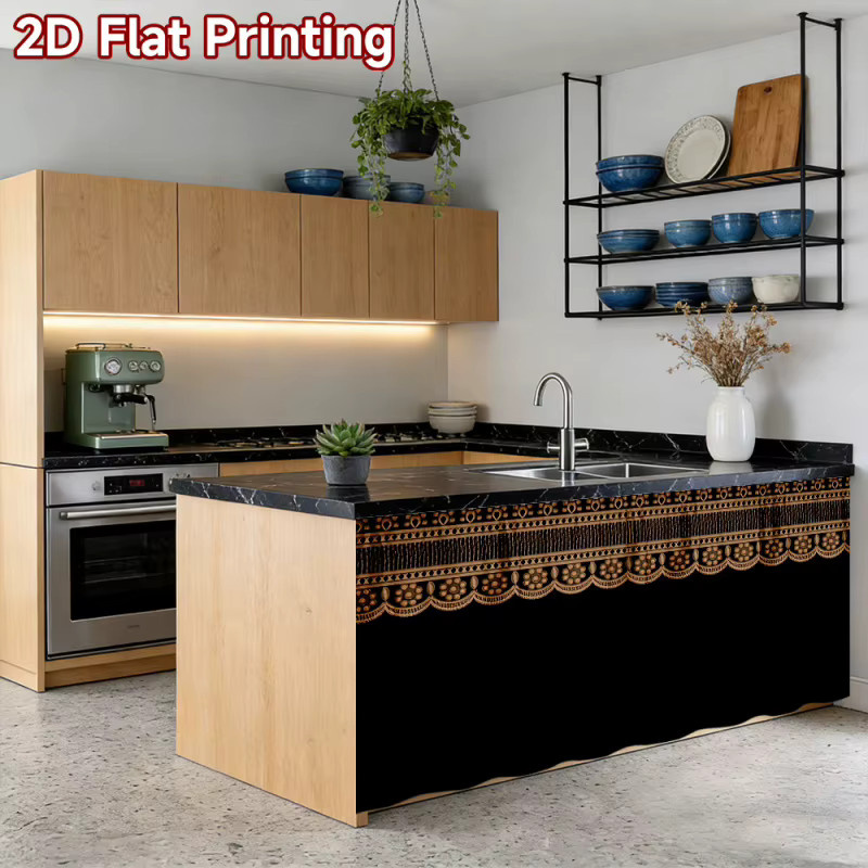 VIKAMA2D Dekorative Küchengardine mit Bordüren-Design in Schwarz, Stoffpaneel mit Rod-Pocket für Schränke und Waschbecken - Bild 3