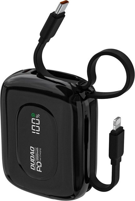 Dudao K32 Powerbank 10000 mAh mit integriertem USB-C und Lightning Kabel 22,5W Schwarz - Bild 1