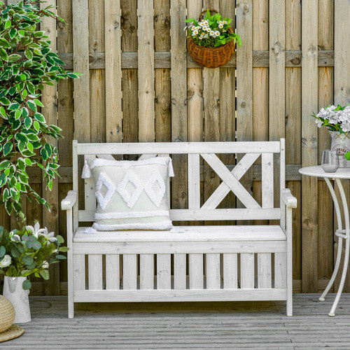 Outsunny Gartenbank aus Tannenholz mit Stauraum in Weiß, B/T/H: 115 x 61 x 85 cm - Bild 4