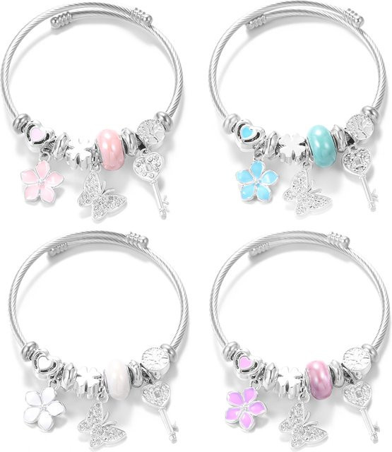 MODKISR Armband, Silber, Schmetterling-Blumen-Schlüsselanhänger, Damen - Bild 1