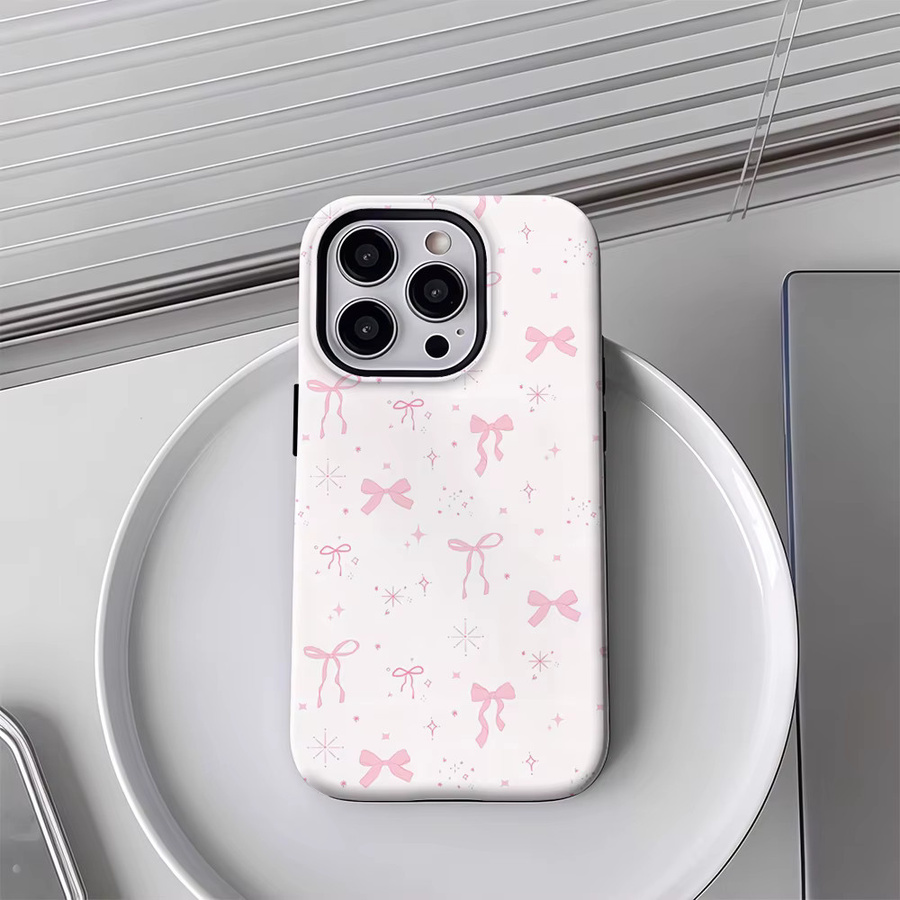 Handyhülle mit rosa Schleife und glitzerndem Muster für Apple iPhone, doppelschichtige Rückseite, Farbe: Pink - Bild 3