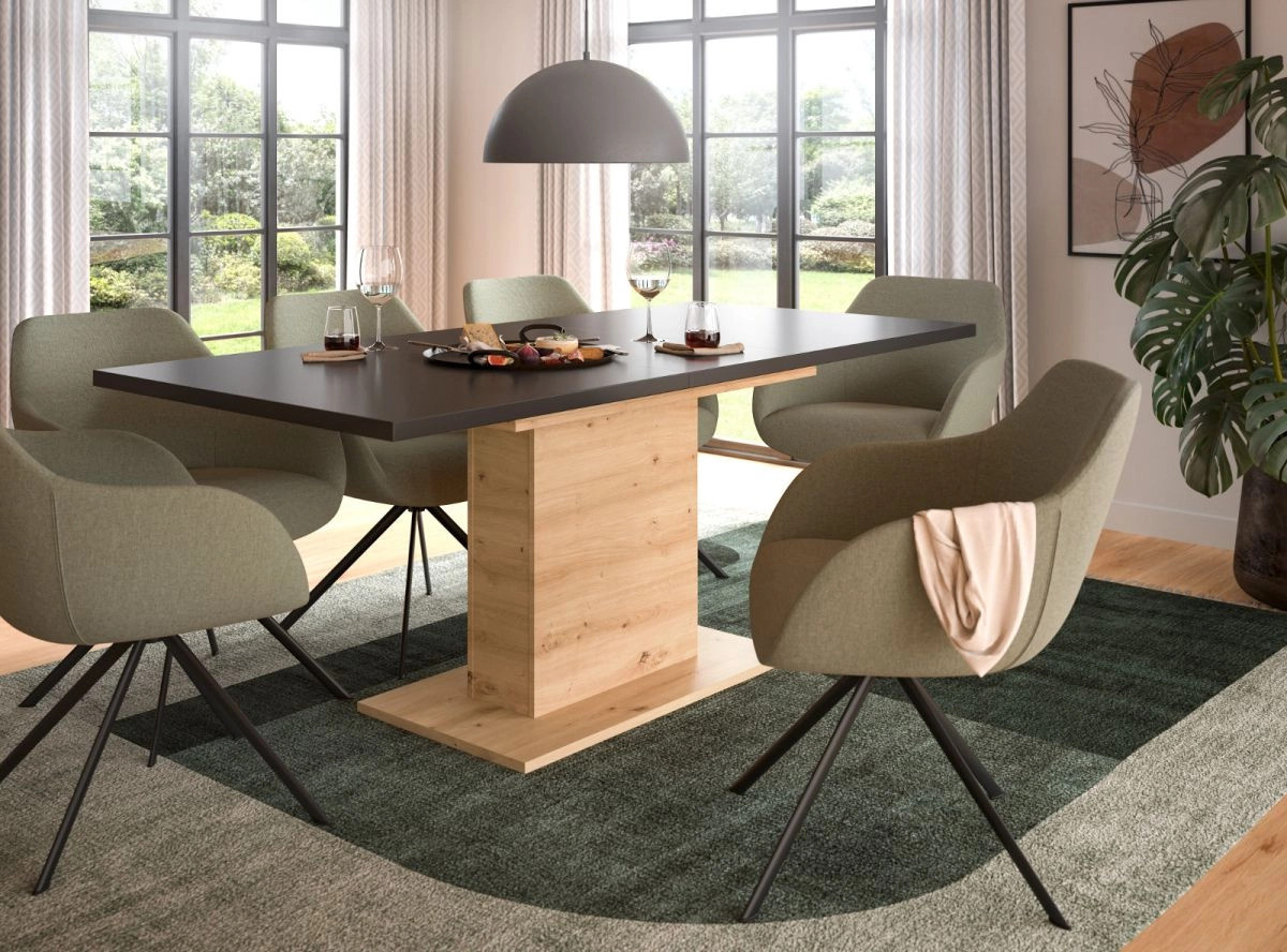 Home-X Esstisch ausziehbar in Grau und Eiche, modern und rechteckig - Bild 3