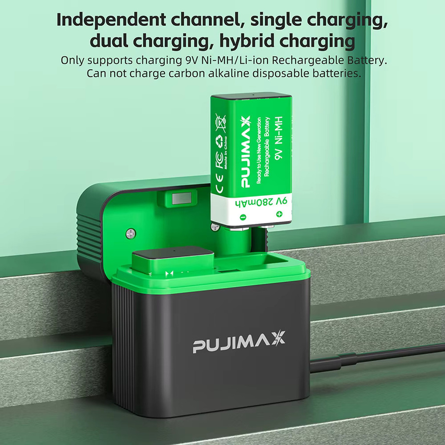 PUJIMAX 9V Ni-MH Akku-Set mit Ladegerät, 280mAh, Farbe: Grün - Bild 3