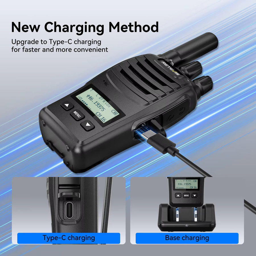 Retevis H777D Walkie-Talkie PMR446 Tragbares Lizenzfreies Funkgerät mit LCD-Display und USB-C-Anschluss in Schwarz - Bild 3
