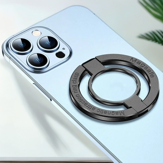 WSSHE Magnetischer Ring-Telefonständer Serie Legierung in Blau, faltbarer Magsafe Schreibtisch-Schnallenhalter und abnehmbare Handy-Halterung für iPhone 15, 14, 13, 12 - Bild 1