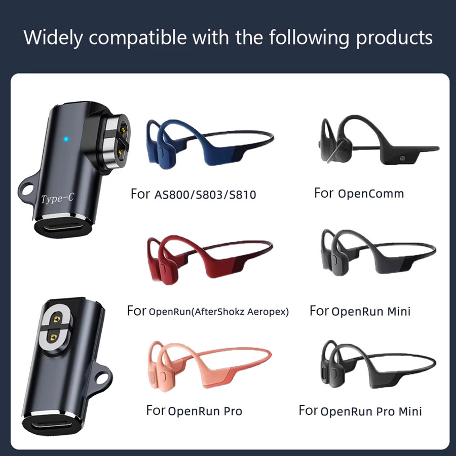 Magnetisches Ladekabel mit USB-C und iOS Anschluss für AfterShokz OpenRun Air, OpenRun Pro, Aeropex, AS800 und S803 in Schwarz - Bild 4