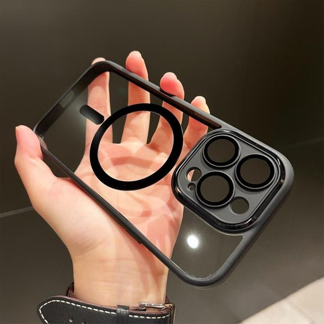 Yiran Handyhülle HD Transparent mit Linsenschutz und MagSafe Magnetisch für iPhone 16 15 14 13 12 Pro Max, Farbe: Schwarz - Bild 1