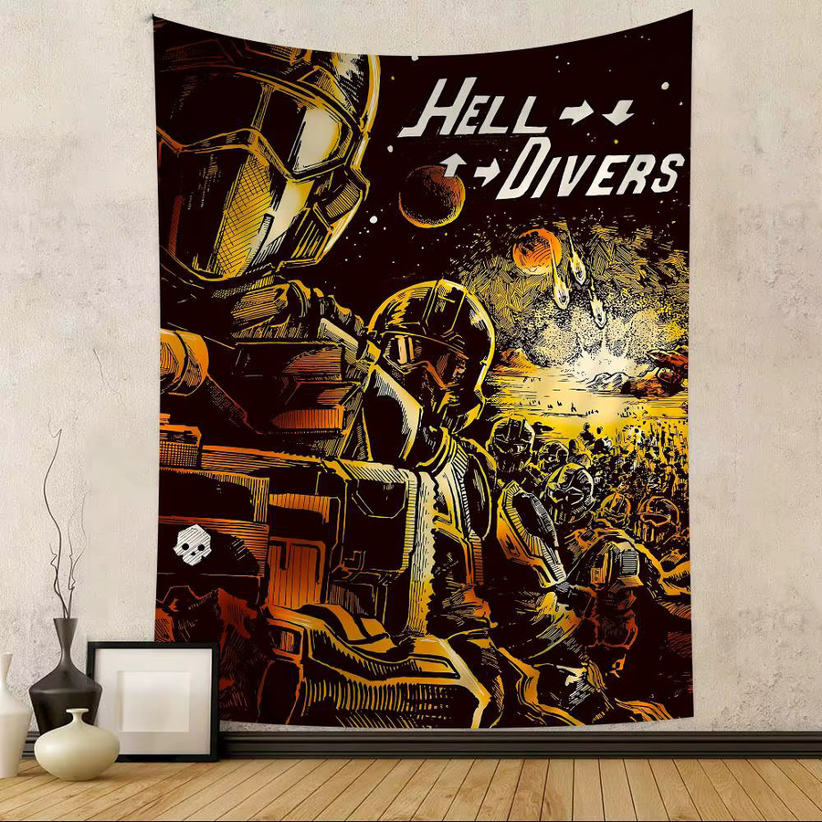 Potdemiel Helldiver 2 Anime Wandteppich mit Hippie Blumen Design als Wandbehang für dein Wohnheim oder Zuhause - Bild 4