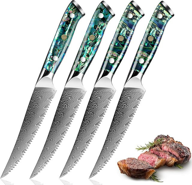 Xituo Luxus Steakmesser aus Damaststahl mit Abalone-Shell-Acrylgriff in Multicolour - Bild 1