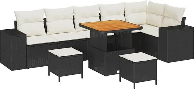 vidaXL Garten-Sofa-Set 9-teilig aus Poly-Rattan in Schwarz mit Polsterung und Tisch - Bild 1