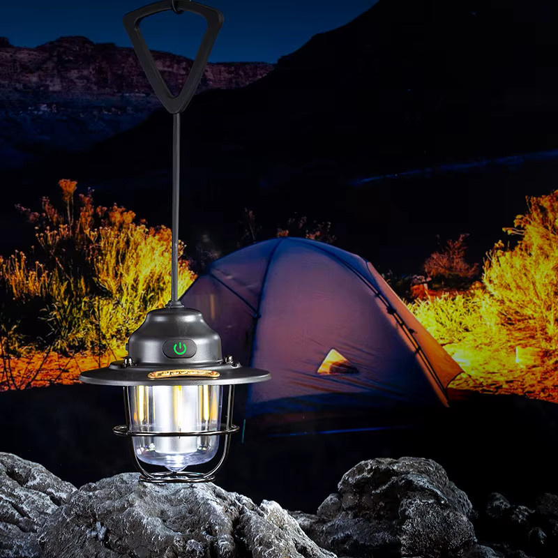 ESMARTER Retro Camping Laterne Tragbare RGB Mehrfarbige Tischleuchte aus Metall und Glas für Outdoor und Home - Bild 4