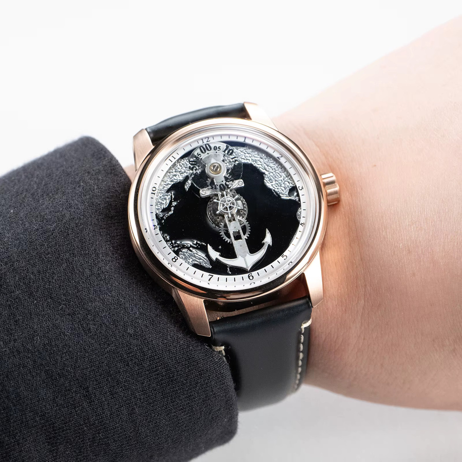 OBLVLO Armbanduhr Automatik, Kalbsleder, Schwarz, Herren - Bild 3
