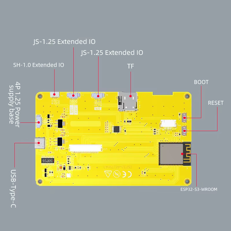 GUITION ESP32-S3 HMI Smart Display mit 4,3 Zoll RGB LCD TFT Modul, 8M PSRAM, 16M Flash, WIFI & Bluetooth, gelb - Bild 3
