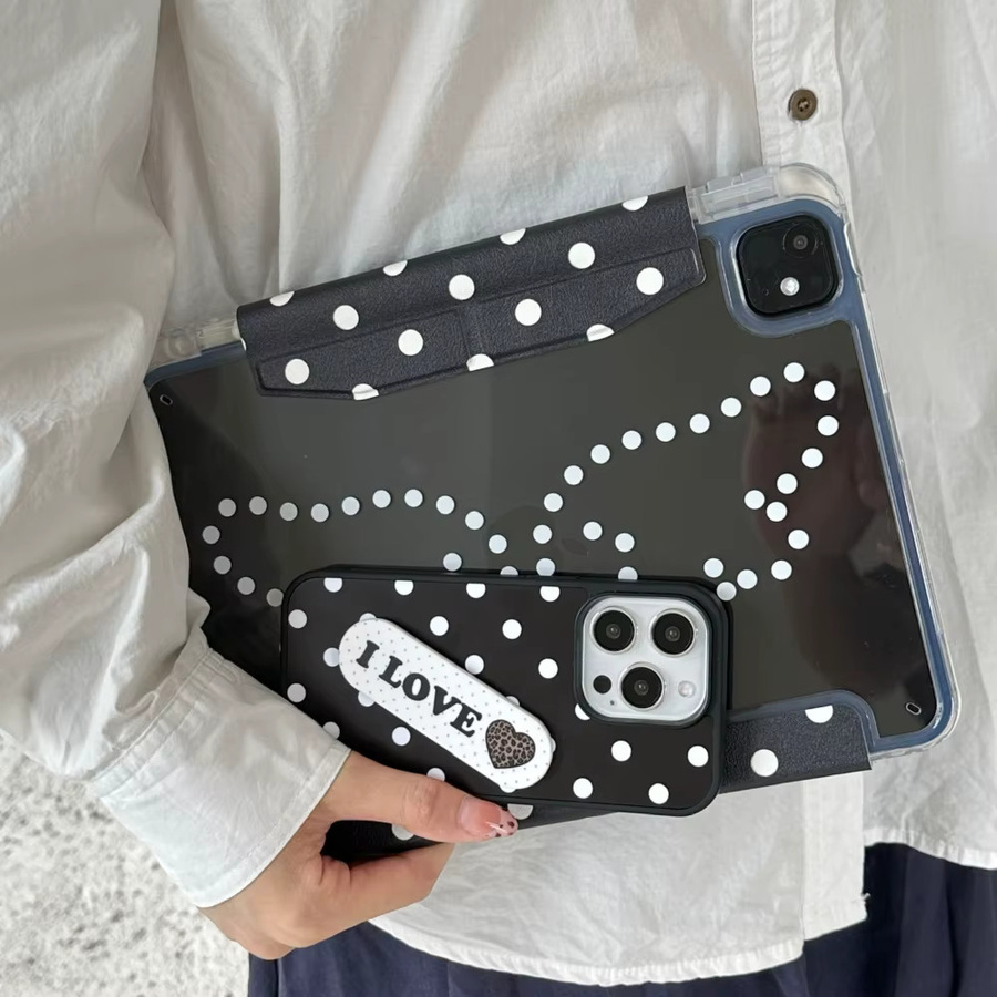Handyhülle mit Halterung für Apple iPhone 16 Pro Max, iPhone 15 Pro, 14 und 13 im Löwen-Design mit schwarzen Tupfen, All-Inclusive Anti-Drop Schutzhülle, Schwarz - Bild 5