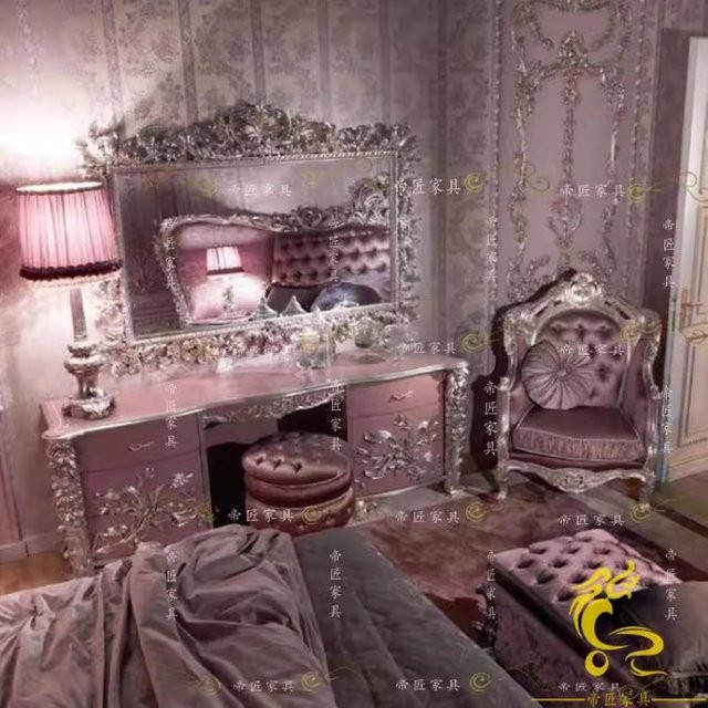 LIEI Schminktisch Set im Vintage Luxus Design mit Spiegel und Beleuchtung, Farbe Pink, Glänzend - Bild 1