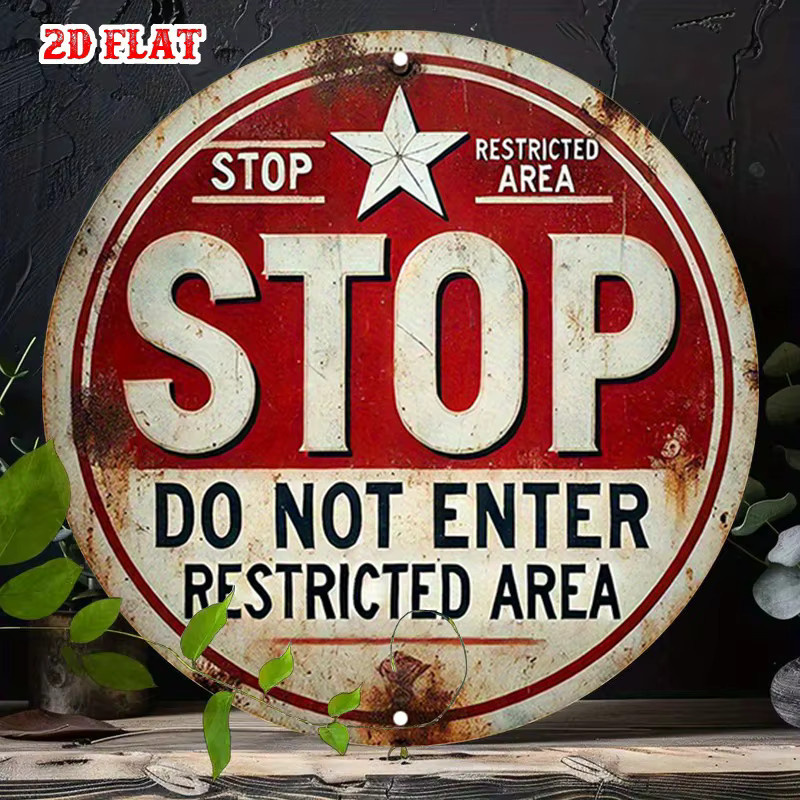 Potdemiel Vintage Metallschild Do Not Enter Restricted Area Rund in Rot und Weiß, Durchmesser: 20 cm - Bild 2