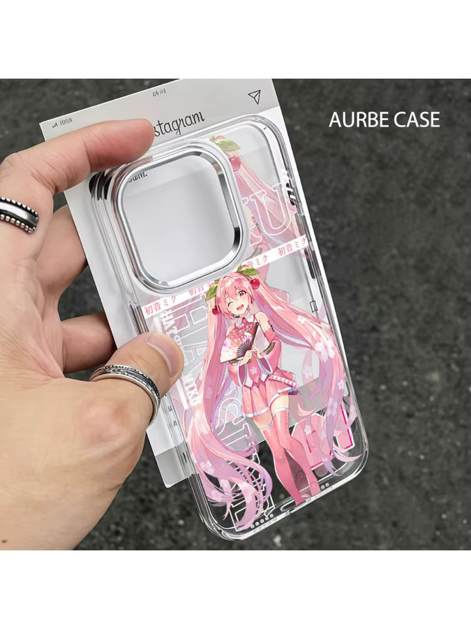 Aurbe Handyhülle Hatsune Miku Transparent mit silbernem Linsenrahmen für iPhone 17 16 15 14 13 12 11 Pro Max und 16E - Bild 3