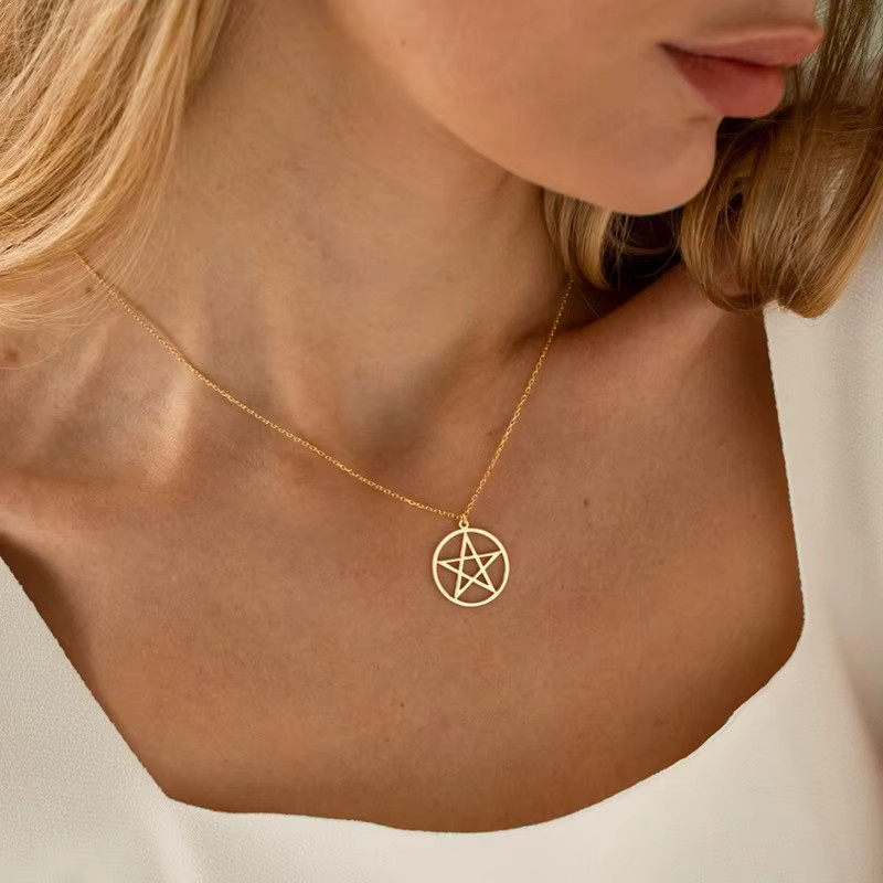konminry Halskette mit Pentagramm-Anhänger, 14 Karat vergoldeter Edelstahl, Damen - Bild 2