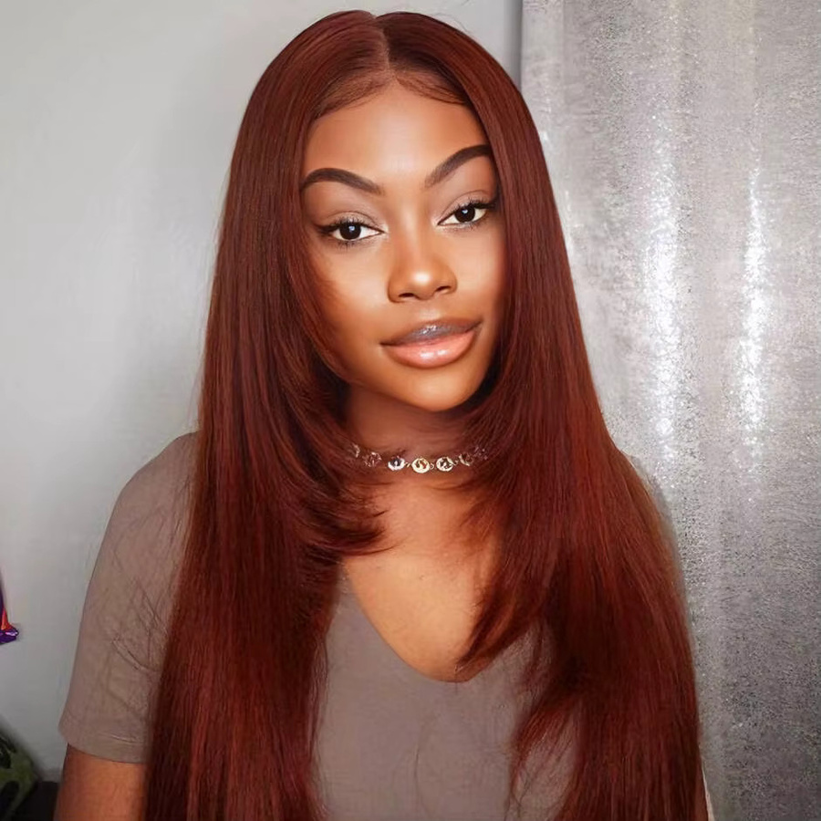 ISEE-Haare Lace-Front-Perücke, 100 % Echthaar, rotbraun, gerade - Bild 2