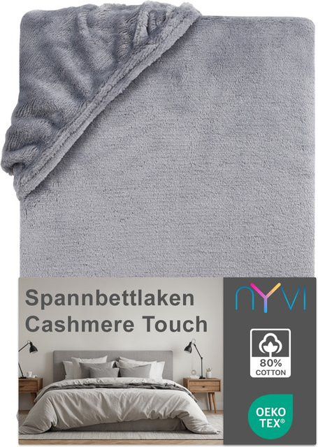 NYVI DreamScience Cashmere Touch Spannbettlaken aus Mikrofaser, Grau, B/T: 140 x 200 cm - Bild 1