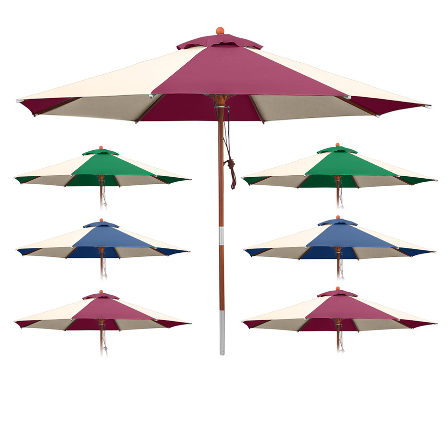 anndora Sonnenschirm mit gestreiftem Design in Rot, Blau und Grün aus Polyester und Aluminium mit UPF 50+ Schutz, Durchmesser: 300 cm - Bild 1