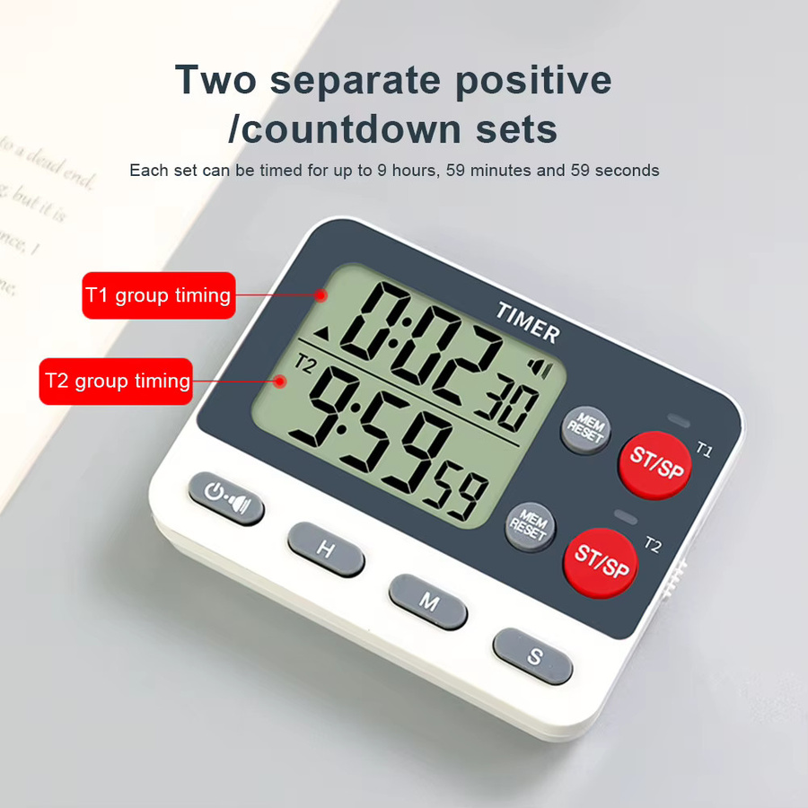 ATUOTIN Dualer digitaler Timer in Weiß, multifunktionaler Count-Up und Count-Down Timer mit Speicherfunktion für Fitnessstudio, Büro und Labor - Bild 4