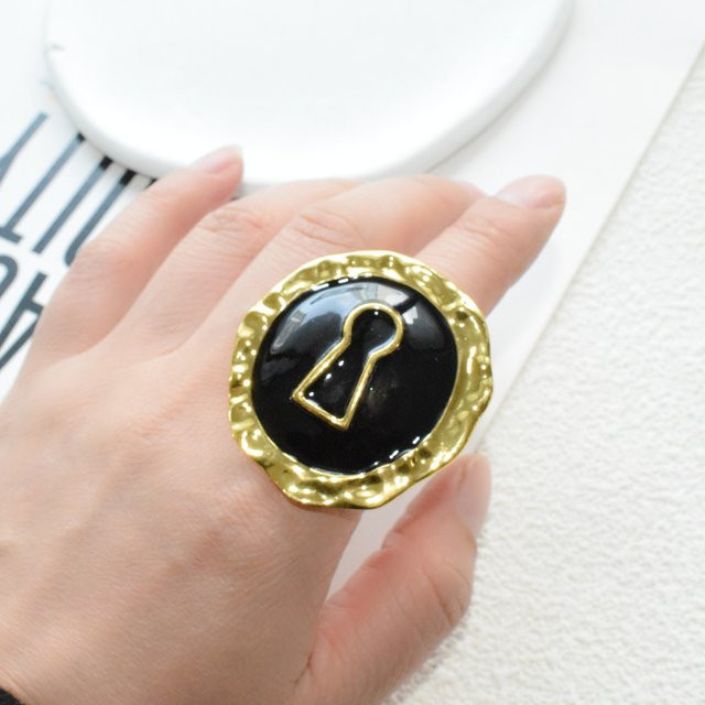 Nunqiao Ring, Metall Legierung, Schwarz Emailliert, Damen - Bild 1