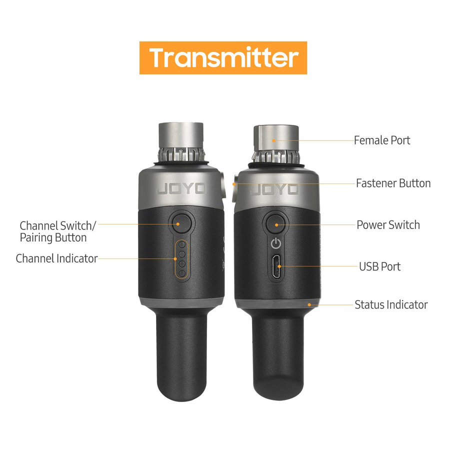 JOYO MW-1 Kabelloses Mikrofonsystem 5,8 GHz in Schwarz mit Sender und Empfänger - Bild 2