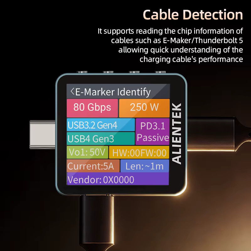 Alientek C2 USB-Tester Digitales Voltmeter und Ladedetektor mit PD3.2 Schnellladungserkennung und Batterietester in Schwarz - Bild 2
