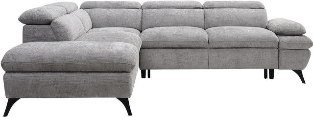 Vente-unique Schlafsofa Surdeli in Grau mit L-Form und Armlehnen aus Strukturstoff - Bild 1