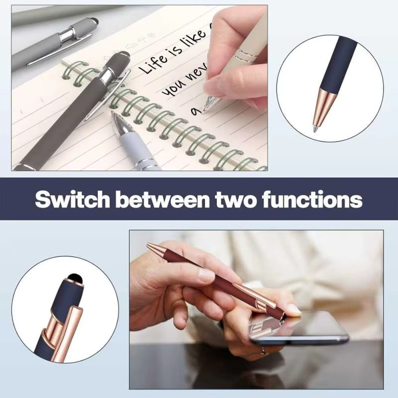 2-in-1 Metall-Eingabestift mit einziehbarem Kugelschreiber und 1,0 mm schwarzer Tinte für Touchscreens, 5 bis 10 Stück - Bild 5