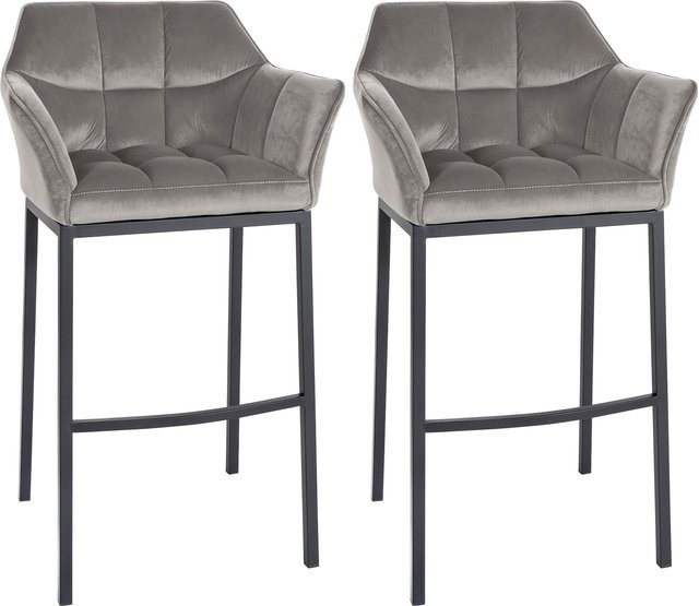 CLP Barhocker 2er Set Damaso, gepolsterte Barstühle mit Samtbezug und Metallgestell in Grau - Bild 1