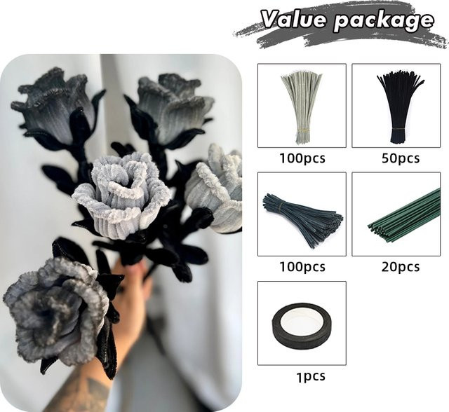 Graue Chenille-Pfeifenreiniger für kreative Bastelarbeiten und DIY-Blumen - Bild 1