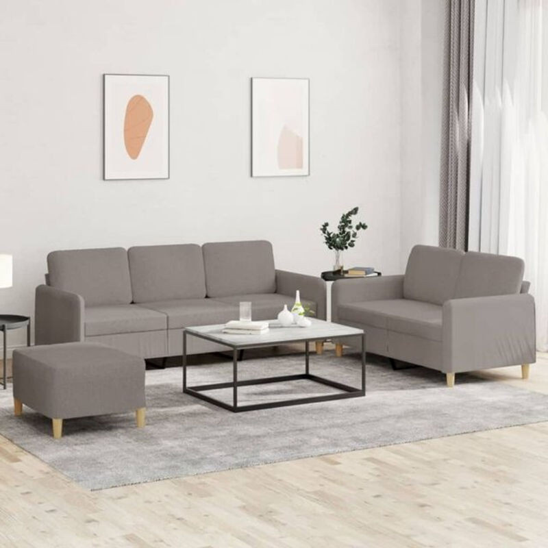 3-tlg. Sofagarnitur vidaXL in Taupe meliert mit Kissen aus Stoff und Metallgestell in modernem Design - Bild 1