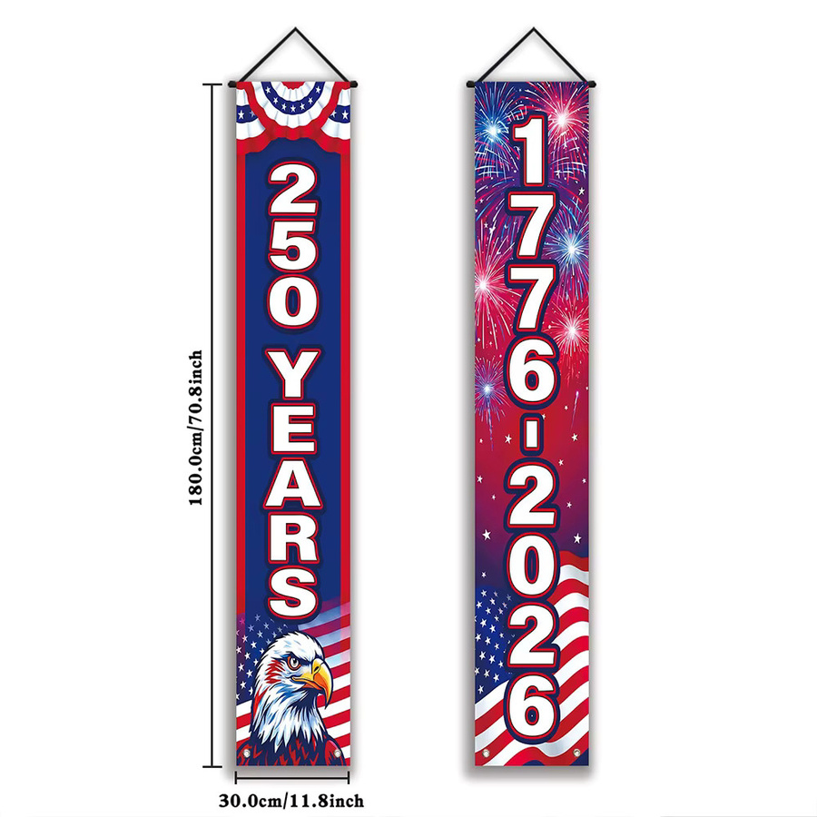 OURFETE Amerikanisches Unabhängigkeitstag Banner 250 Jahre 1776-2026 mit Adler und Feuerwerk, Patriotische Haustür-Dekoration für den 4. Juli, Mehrfarbig, B/H: 180 x 30 cm - Bild 6