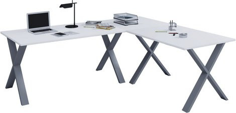 VCM Eck-Schreibtisch Lona in Weiss und Silber, B/H/T: 50 x 76 x 190 cm