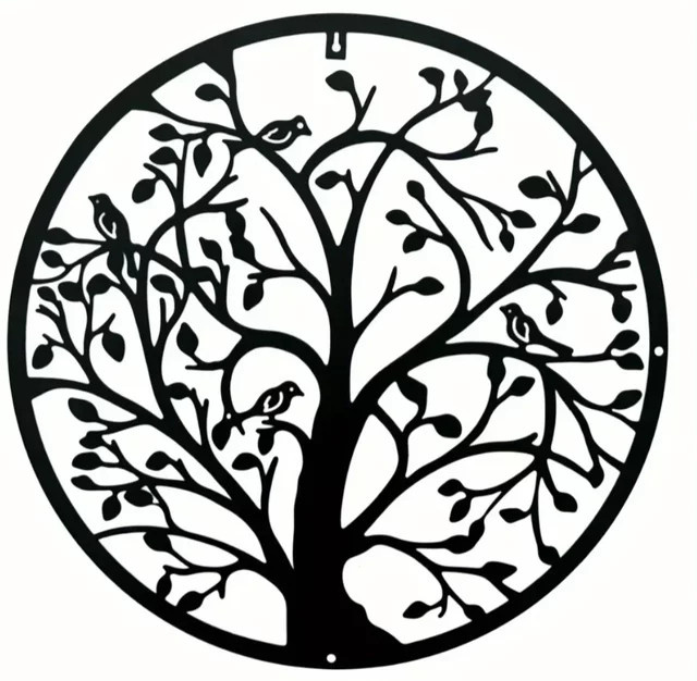 CIFBUY Wanddekoration Baum des Lebens aus Metall in Schwarz, Moderne Runde Natur-Wandkunst mit Floralem Design - Bild 1