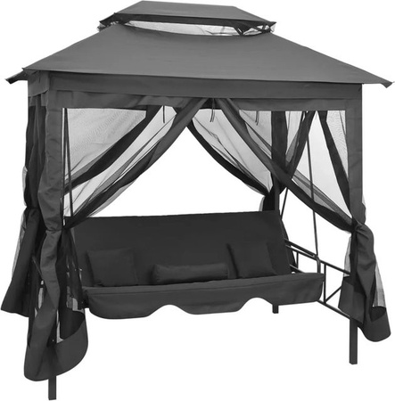 vidaXL Gartenschaukel mit Bettfunktion und Sonnendach in Anthrazit, B/T/H: 220 x 160 x 240 cm