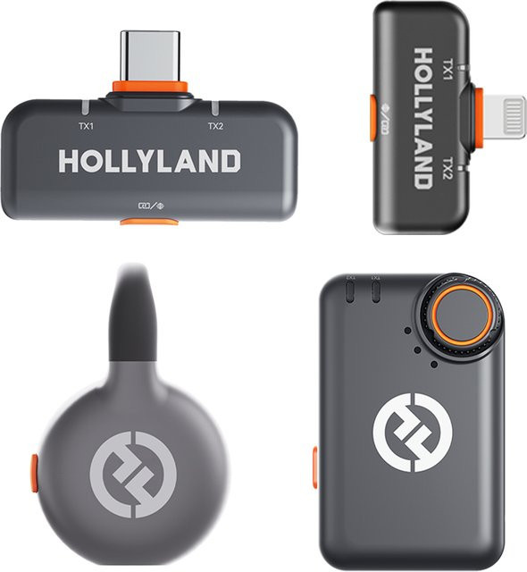 Hollyland LARK M2S Wireless Lavalier Mikrofon Zubehör mit USB-C und Lightning Empfänger sowie Sender und Ladecase in Schwarz - Bild 1
