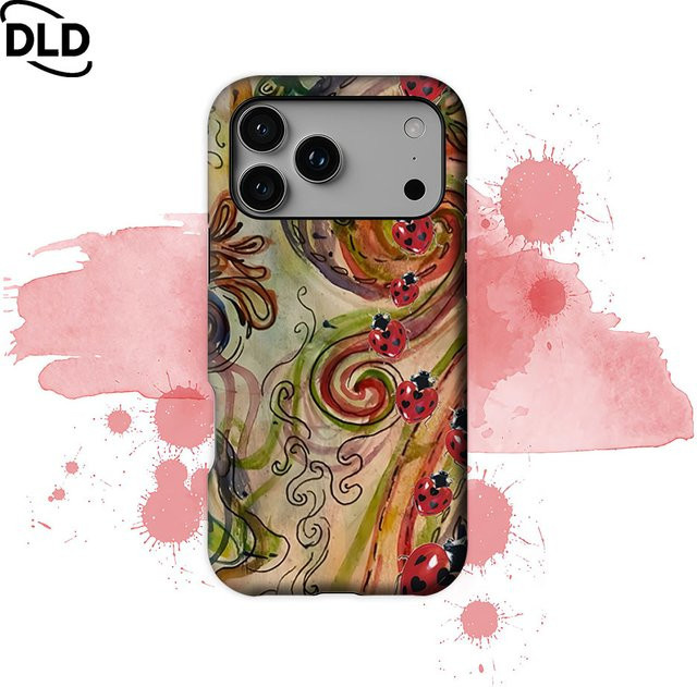 Potdemiel Handyhülle Marienkäfer-Swirl für iPhone 17 16 15 14 13 Pro Max Plus, magnetisch, robust, rot-schwarz-bunt - Bild 1