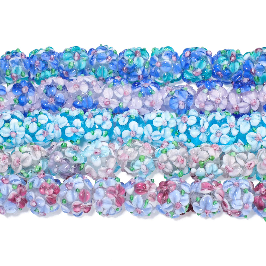 Lampwork-Glasperlen, bunte Würfel-Blumen, rund, 12–13 mm - Bild 2