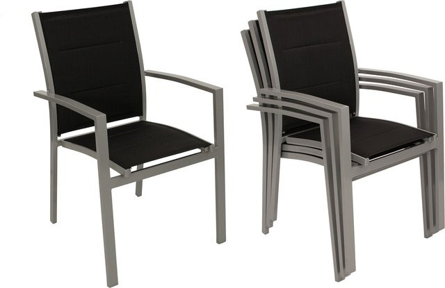 DEGAMO Stapelsessel RIVERA Set aus 4 Stück, pulverbeschichtetes Aluminium und Textilgewebe in Schwarz und Silbergrau mit Polsterung - Bild 1