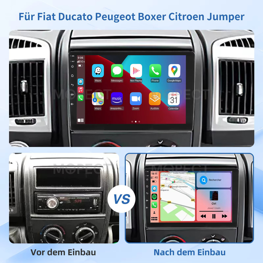 MOPECT Android 15 Autoradio mit 9 Zoll Display, 4+64GB Speicher, CarPlay und FM, Schwarz, passend für Fiat Ducato, Peugeot Boxer und Citroen Jumper - Bild 2