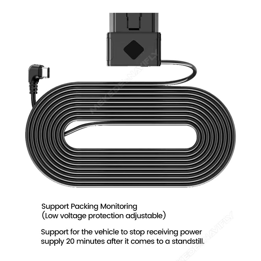 NaviFly Auto OBD-Stromkabel Typ-C in Schwarz mit Parküberwachung und Niederspannungsschutz für 12V/24V mit 20-Minuten-Timing - Bild 3