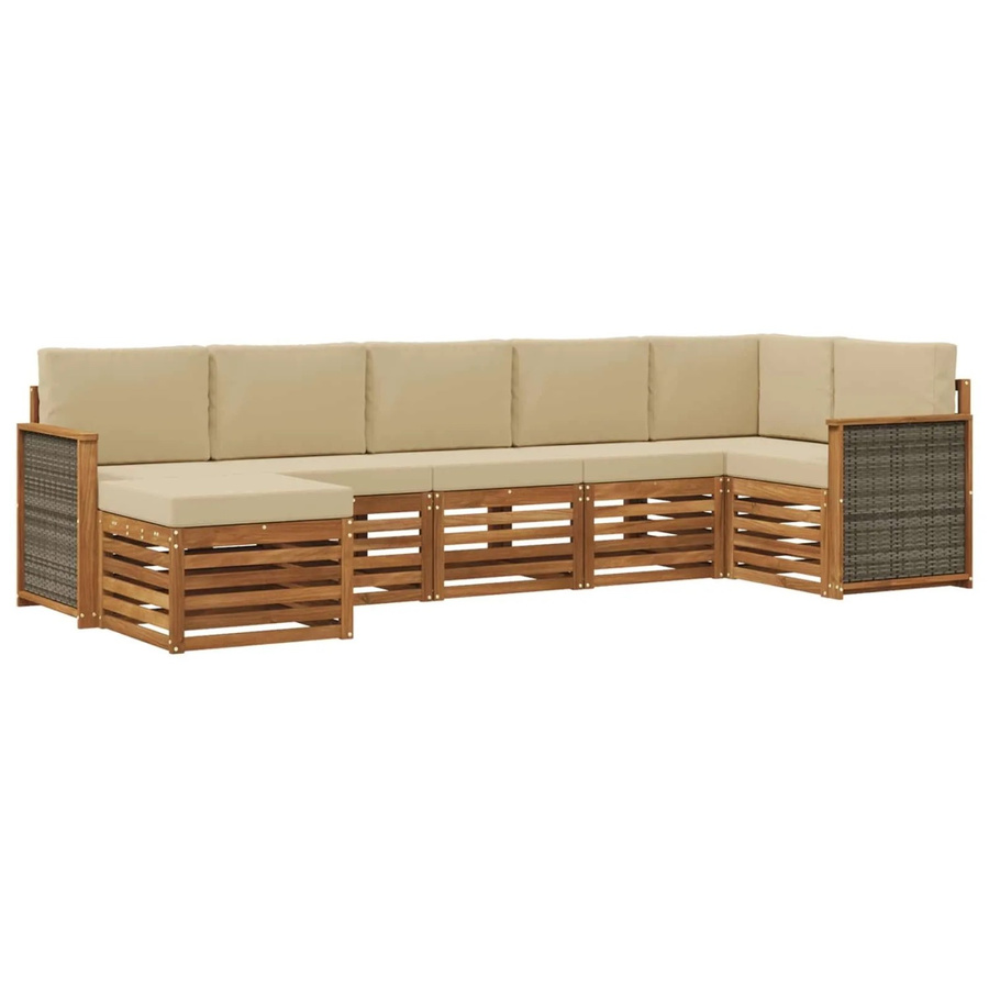 vidaXL Ecksofa Set aus massivem Akazienholz in Natur mit beigen Polyester-Kissen im L-Shape Design - Bild 2