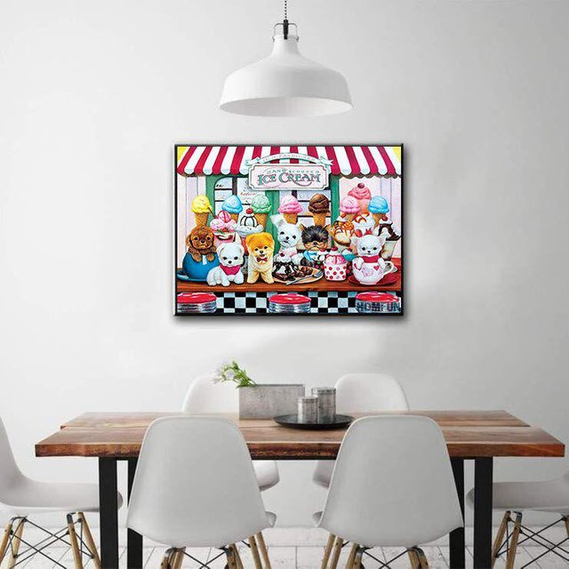FIYO Diamant-Malerei Welpen mit Eiscreme als Mosaik-Bild in Grau und Multicolour, B/H: 30 x 20 cm - Bild 1