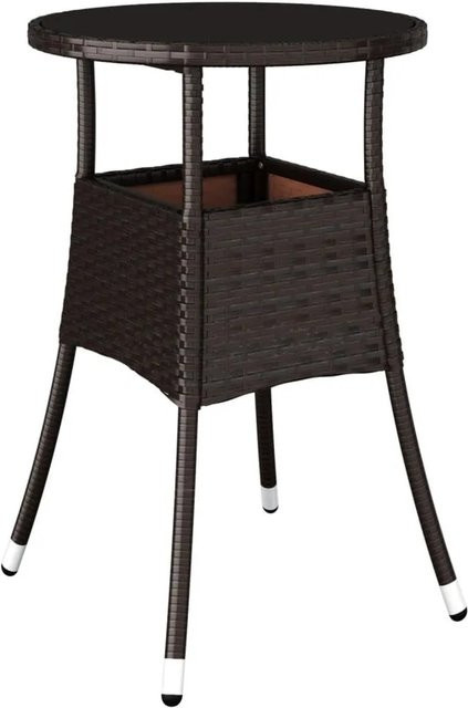 Furnicato Gartentisch rund aus Poly Rattan und gehärtetem Glas in Braun, Durchmesser: 60 cm, Höhe: 75 cm - Bild 1